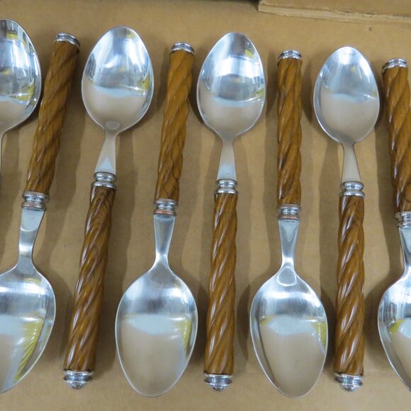 $_57.JPG?set_id=880000500F Assorted 24 Pc Lot Martha Stewart Everyday MSE Twisted Swirl Wood Tone Flatware